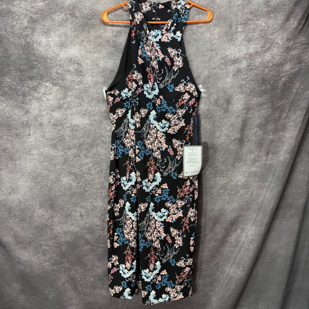 Rachel Roy Black Floral Printed Harland Midi Dress Size XXL High Neck Halter